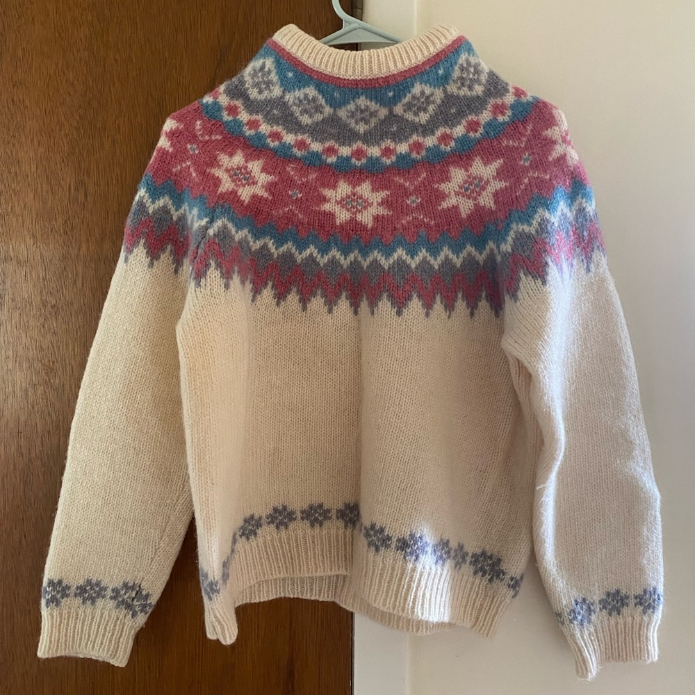Woolrich Cozy Fair Isle Knit Sweater - Cream and Pink
